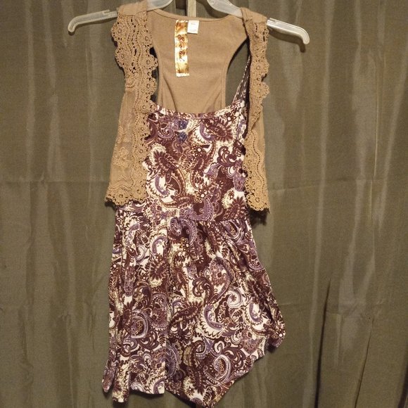 Purple Tan Paisley Shirt with Tan Vest - Picture 1 of 4